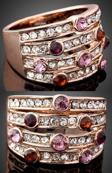 4-ROW RAINBOW BUBBLE SWAROVSKI CRYSTAL RING-sz6